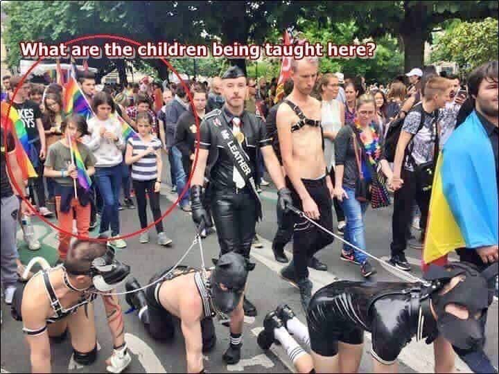 Gay degenerates in front of children at gay pride parade